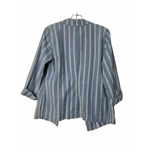 Chico's Open Blazer Jacket Womens Size 1 White Blue Stripe Rolled Sleeves Pocket - Picture 2 of 15